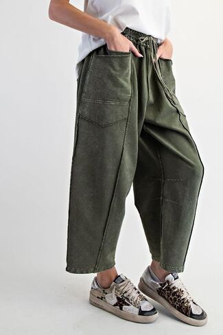 Easel Eryn Mineral Washed Terry Knit Barrel Leg Pants in Saudi Arabia