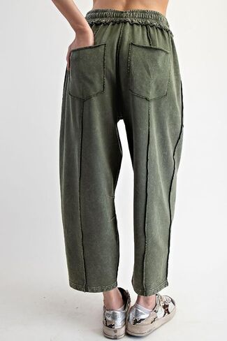 Easel Eryn Mineral Washed Terry Knit Barrel Leg Pants in Saudi Arabia