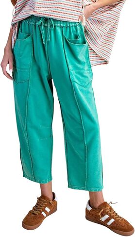 Easel Eryn Mineral Washed Terry Knit Barrel Leg Pants in Saudi Arabia