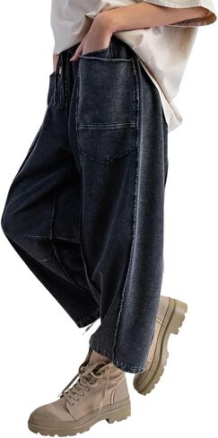 Easel Eryn Mineral Washed Terry Knit Barrel Leg Pants in Saudi Arabia