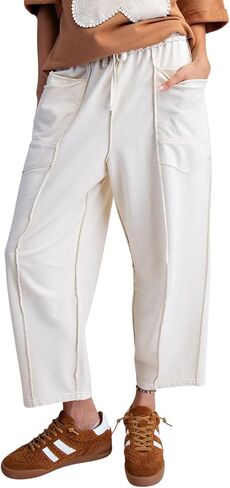 Easel Eryn Mineral Washed Terry Knit Barrel Leg Pants in Saudi Arabia