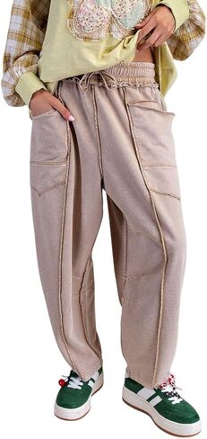 Easel Eryn Mineral Washed Terry Knit Barrel Leg Pants in Saudi Arabia