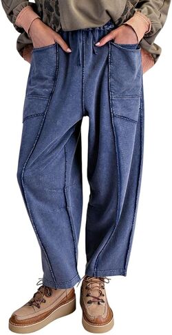 Easel Eryn Mineral Washed Terry Knit Barrel Leg Pants in Saudi Arabia