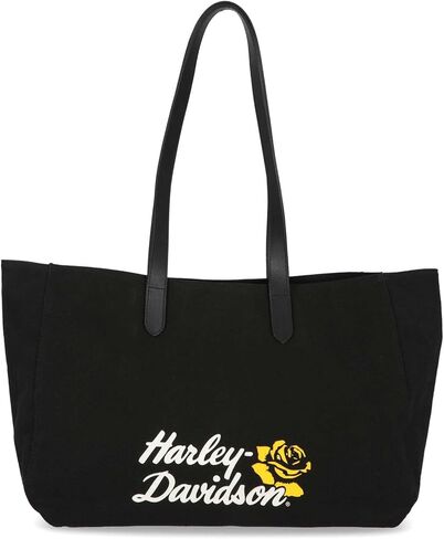 Harley-Davidson Women's H-D Rose Summer Canvas Tote Bag w/Leather Straps, Black in Saudi Arabia