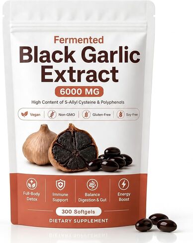 Fermented Black Garlic Extract, Natural Black Garlic Capsules, Odorless Garlic Supplements, Support Immunity, Boost Energy, Balance Digestion & Gut, Vegan, Non-GMO, 300 Softgels (1) in Saudi Arabia
