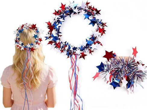4th of July Headband Bracelet Set，American Flag Headbands Women's Independence Day Accessories，Events Hairbands for Memorial Day Veterans Day Blue in Saudi Arabia