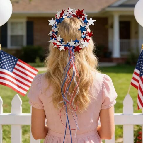 4th of July Headband Bracelet Set，American Flag Headbands Women's Independence Day Accessories，Events Hairbands for Memorial Day Veterans Day Blue in Saudi Arabia