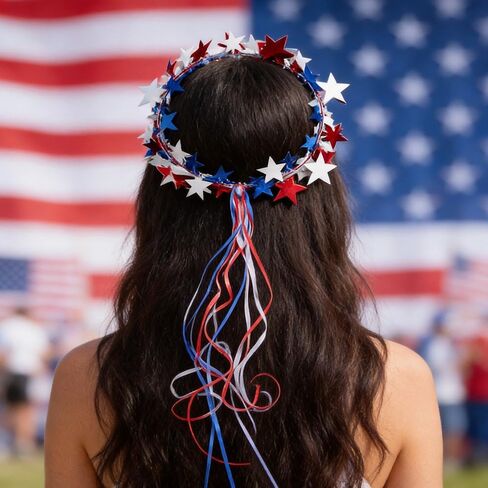 4th of July Headband Bracelet Set，American Flag Headbands Women's Independence Day Accessories，Events Hairbands for Memorial Day Veterans Day Blue in Saudi Arabia