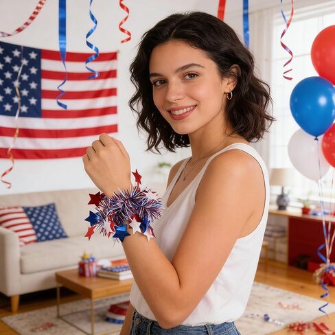 4th of July Headband Bracelet Set，American Flag Headbands Women's Independence Day Accessories，Events Hairbands for Memorial Day Veterans Day Blue in Saudi Arabia