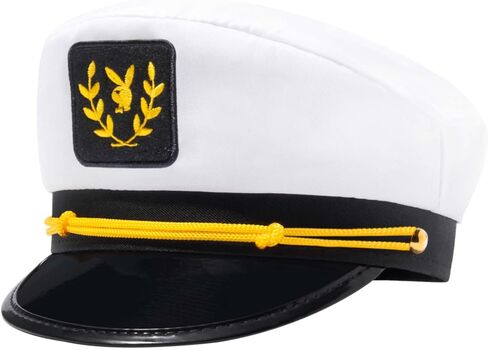 Playboy Captain’s Hat, Unisex White & Black Sailor Cap with Gold Embroidery, Adjustable One Size Accessory for Costume or Lounge Wear in Saudi Arabia