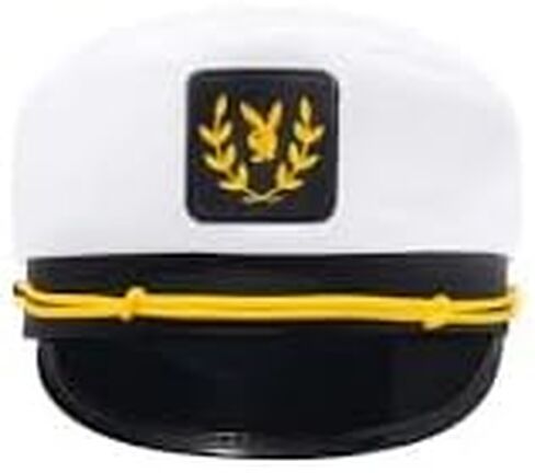 Playboy Captain’s Hat, Unisex White & Black Sailor Cap with Gold Embroidery, Adjustable One Size Accessory for Costume or Lounge Wear in Saudi Arabia