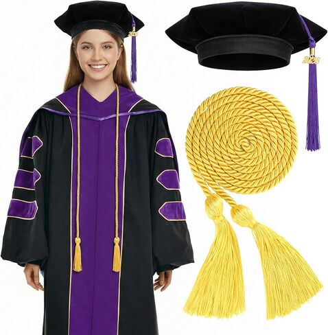 Cuffbow 2 Set 6 Sided 2026 Graduation Doctoral Tam Adjusted Velvet Cap with Purple Tassel Gold Honor Cord Hexagonal Doctoral Tam Cap Md Dds Dmd Phd Jd Md Graduation Accessories for Dentist Bachelor in Saudi Arabia