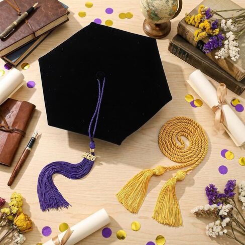 Cuffbow 2 Set 6 Sided 2026 Graduation Doctoral Tam Adjusted Velvet Cap with Purple Tassel Gold Honor Cord Hexagonal Doctoral Tam Cap Md Dds Dmd Phd Jd Md Graduation Accessories for Dentist Bachelor in Saudi Arabia
