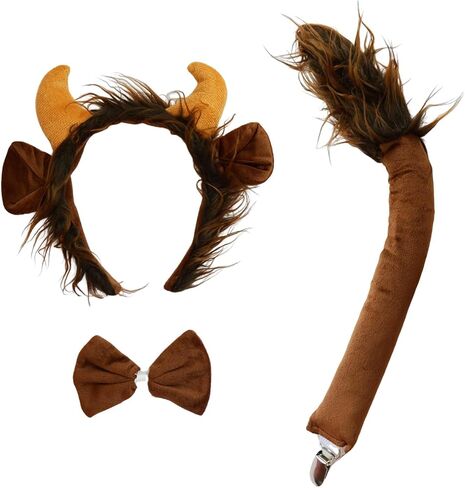 3 Pieces Plush Animal Ears Headband with Bow Tie Tail Halloween Beast Ears Horns Headband for Cosplay Costume Party Accessories in Saudi Arabia