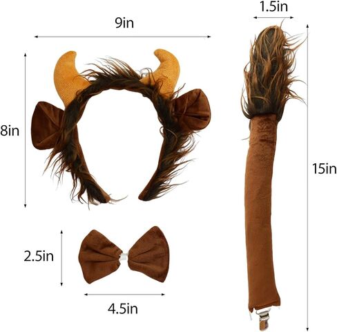 3 Pieces Plush Animal Ears Headband with Bow Tie Tail Halloween Beast Ears Horns Headband for Cosplay Costume Party Accessories in Saudi Arabia