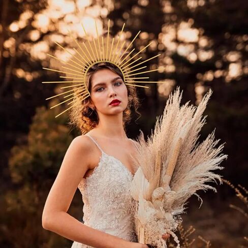 Halloween Halo Sun Crown Spiked Headband Gold Sun Goddess Headpiece Handmade Headdress for Women Cosplay Masquerade Party Clothing Accessories in Saudi Arabia