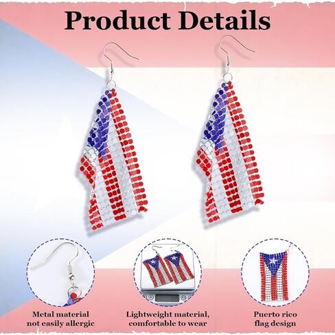 gisgfim Puerto Rico Flag Earrings for Women Lightweight Aluminum Dangle Earrings Hook Fashion Puerto Rico Jewelry Gifts (Alloy Mesh) in Kuwait