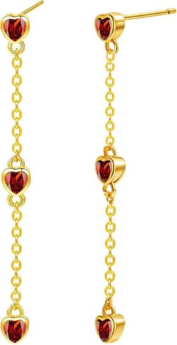 18k Gold Plated Teardrop Threader Birthstone Earrings for Women Non Tarnish Hypoallergenic Dangle Drop Chain Earrings Dainty Cute Small Birthday Mother's Day Christmas Valentines Day Gifts in Kuwait