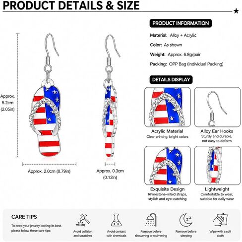 Patriotic Earrings for Women, 4th of July Earrings with 250 Anniversary USA Flag Design, Red White Blue Dangle Earrings for Fourth of July Outfit Women, American Independence Day Jewelry in Kuwait