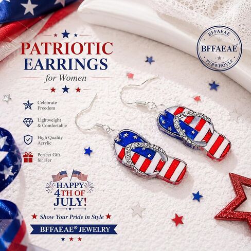 Patriotic Earrings for Women, 4th of July Earrings with 250 Anniversary USA Flag Design, Red White Blue Dangle Earrings for Fourth of July Outfit Women, American Independence Day Jewelry in Kuwait