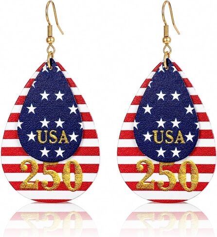Patriotic Earrings for Women, 4th of July Earrings with 250 Anniversary USA Flag Design, Red White Blue Dangle Earrings for Fourth of July Outfit Women, American Independence Day Jewelry in Kuwait