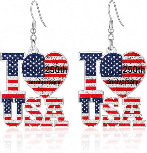 Patriotic Earrings for Women, 4th of July Earrings with 250 Anniversary USA Flag Design, Red White Blue Dangle Earrings for Fourth of July Outfit Women, American Independence Day Jewelry in Kuwait