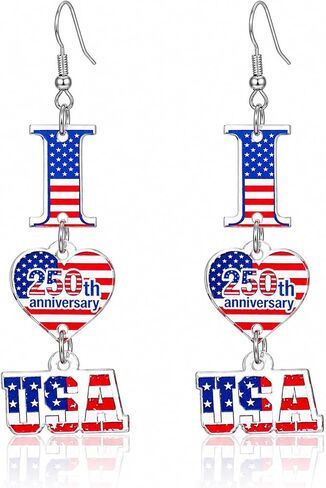 Patriotic Earrings for Women, 4th of July Earrings with 250 Anniversary USA Flag Design, Red White Blue Dangle Earrings for Fourth of July Outfit Women, American Independence Day Jewelry in Kuwait