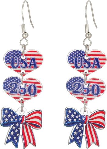 Patriotic Earrings for Women, 4th of July Earrings with 250 Anniversary USA Flag Design, Red White Blue Dangle Earrings for Fourth of July Outfit Women, American Independence Day Jewelry in Kuwait