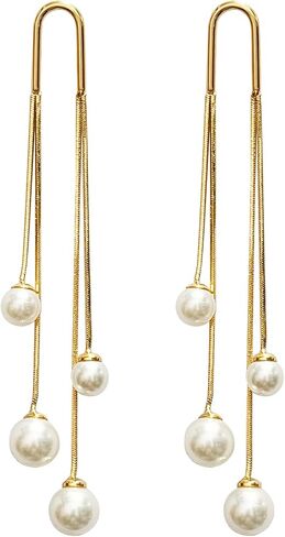 Pearl Dangle Earrings for Women, 14K Gold Plated, Long Tassel Drop Style, Trendy Fashion Jewelry in Saudi Arabia