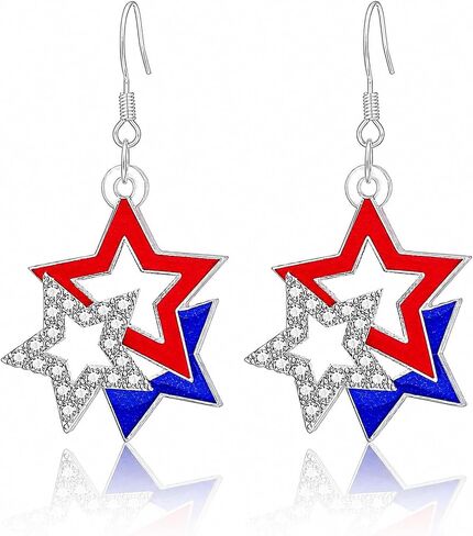 Patriotic Earrings for Women, 4th of July Earrings with 250 Anniversary USA Flag Design, Red White Blue Dangle Earrings for Fourth of July Outfit Women, American Independence Day Jewelry in Kuwait