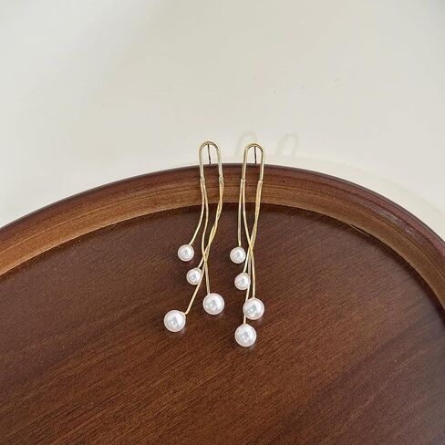 Pearl Dangle Earrings for Women, 14K Gold Plated, Long Tassel Drop Style, Trendy Fashion Jewelry in Saudi Arabia