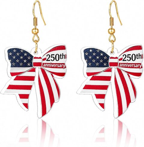 Patriotic Earrings for Women, 4th of July Earrings with 250 Anniversary USA Flag Design, Red White Blue Dangle Earrings for Fourth of July Outfit Women, American Independence Day Jewelry in Kuwait