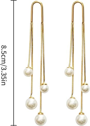 Pearl Dangle Earrings for Women, 14K Gold Plated, Long Tassel Drop Style, Trendy Fashion Jewelry in Saudi Arabia