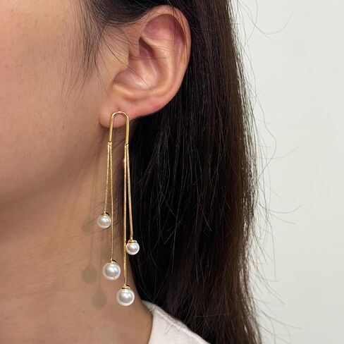 Pearl Dangle Earrings for Women, 14K Gold Plated, Long Tassel Drop Style, Trendy Fashion Jewelry in Saudi Arabia