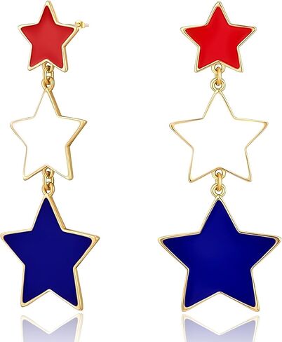 4th of July Earrings for Women Red White and Blue USA Star Dangle Drop Earring Independence Day American Flag Patriotic Earrings Jewelry Gift Fourth of July Outfits Accessories Party Decorations in Saudi Arabia