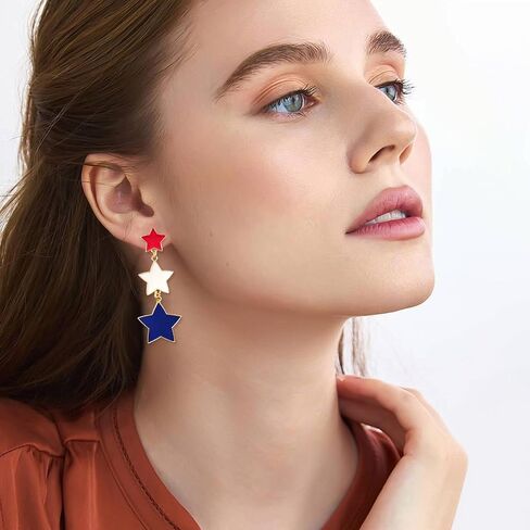 4th of July Earrings for Women Red White and Blue USA Star Dangle Drop Earring Independence Day American Flag Patriotic Earrings Jewelry Gift Fourth of July Outfits Accessories Party Decorations in Saudi Arabia
