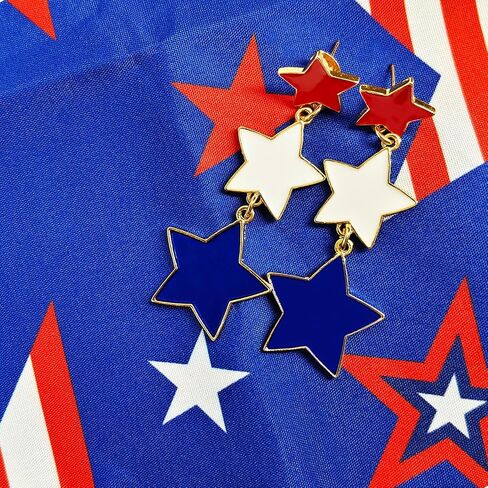 4th of July Earrings for Women Red White and Blue USA Star Dangle Drop Earring Independence Day American Flag Patriotic Earrings Jewelry Gift Fourth of July Outfits Accessories Party Decorations in Saudi Arabia