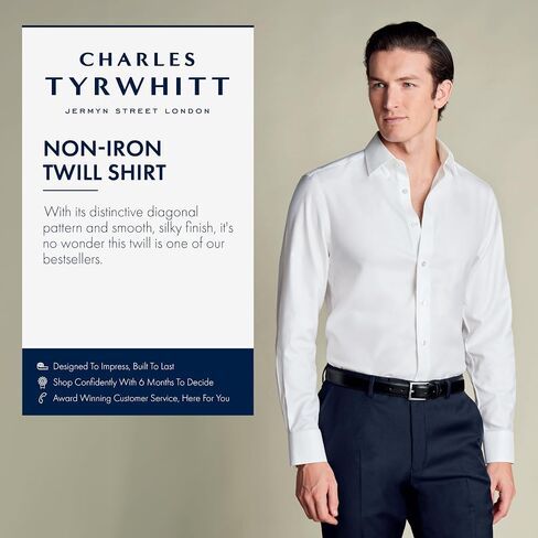 Charles Tyrwhitt Shirts for Men – Twill Non-Iron Formal Dress Shirt – Long Sleeve Cotton Shirt –Extra Slim Fit Classic Collar in Saudi Arabia
