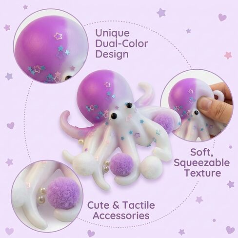 Octopus Squishies, Octopus Stress Ball, Squishies Octopu, Sensory Fidget Tool for Stress Relief and Focus, Daily Life and Office Desk Companion, Design with Soft Texture (Purple and White) in Saudi Arabia