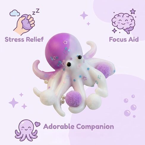 Octopus Squishies, Octopus Stress Ball, Squishies Octopu, Sensory Fidget Tool for Stress Relief and Focus, Daily Life and Office Desk Companion, Design with Soft Texture (Purple and White) in Saudi Arabia