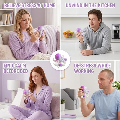 Octopus Squishies, Octopus Stress Ball, Squishies Octopu, Sensory Fidget Tool for Stress Relief and Focus, Daily Life and Office Desk Companion, Design with Soft Texture (Purple and White) in Saudi Arabia