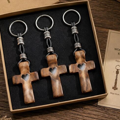 3 PCS Christian Cross Keychain for Women,Wooden Pocket Cross Fidget Keychain for Men,Cross My Heart,Small Jesus Keychains for Encouragement,Stress/Anxiety Relief,Christmas Gift Family in Saudi Arabia