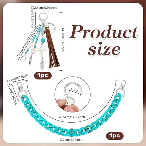 PH PandaHall 17 inch Turquoise Purse Chain Resin Bag Charm Chain, 5.6 inch Western Turquoise Cross Keychain Bag Decoration Chains for Women Handbag Decoration Birthday Gift in Kuwait