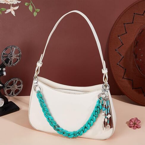 PH PandaHall 17 inch Turquoise Purse Chain Resin Bag Charm Chain, 5.6 inch Western Turquoise Cross Keychain Bag Decoration Chains for Women Handbag Decoration Birthday Gift in Kuwait