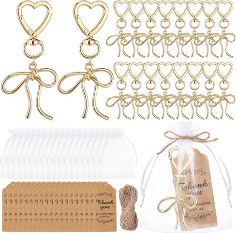 Nosiny 20 Sets Coquette Gold Bow Keychain, Wedding Favors for Guests Bulk with Thank You Tag Organza Bag, Bridal Shower Party Favors, Bridesmaid Gifts, Baby Shower Thank You Gift for Women in Kuwait