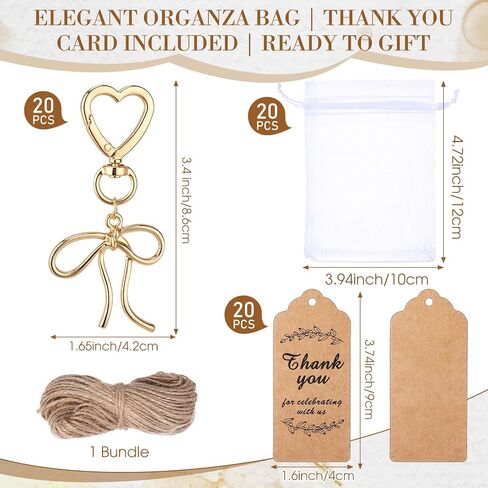 Nosiny 20 Sets Coquette Gold Bow Keychain, Wedding Favors for Guests Bulk with Thank You Tag Organza Bag, Bridal Shower Party Favors, Bridesmaid Gifts, Baby Shower Thank You Gift for Women in Kuwait