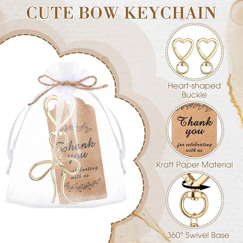 Nosiny 20 Sets Coquette Gold Bow Keychain, Wedding Favors for Guests Bulk with Thank You Tag Organza Bag, Bridal Shower Party Favors, Bridesmaid Gifts, Baby Shower Thank You Gift for Women in Kuwait