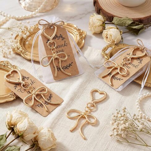 Nosiny 20 Sets Coquette Gold Bow Keychain, Wedding Favors for Guests Bulk with Thank You Tag Organza Bag, Bridal Shower Party Favors, Bridesmaid Gifts, Baby Shower Thank You Gift for Women in Kuwait