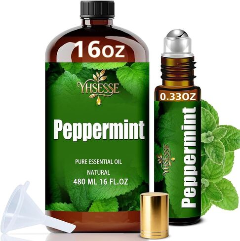 Peppermint Essential Oil, Peppermint Oil 16 Fl Oz 480ml for Diffuser Yoga Soap & Candle Making – with 0.33 Oz Roller Ball & Funnel YHSESSE Essential Oils in Kuwait