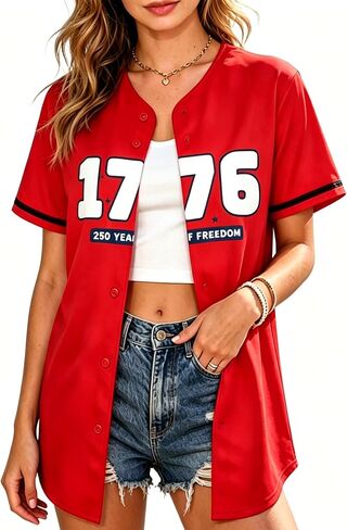 Dolpind 4th of July Patriotic Baseball Jersey Shirt for Women Button Down American Flag Top USA 250th Anniversary Jersey in Saudi Arabia